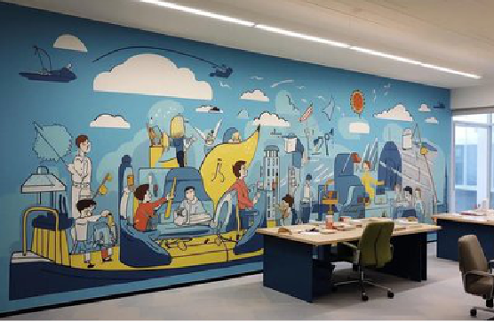 白河办公室墙绘的特点。